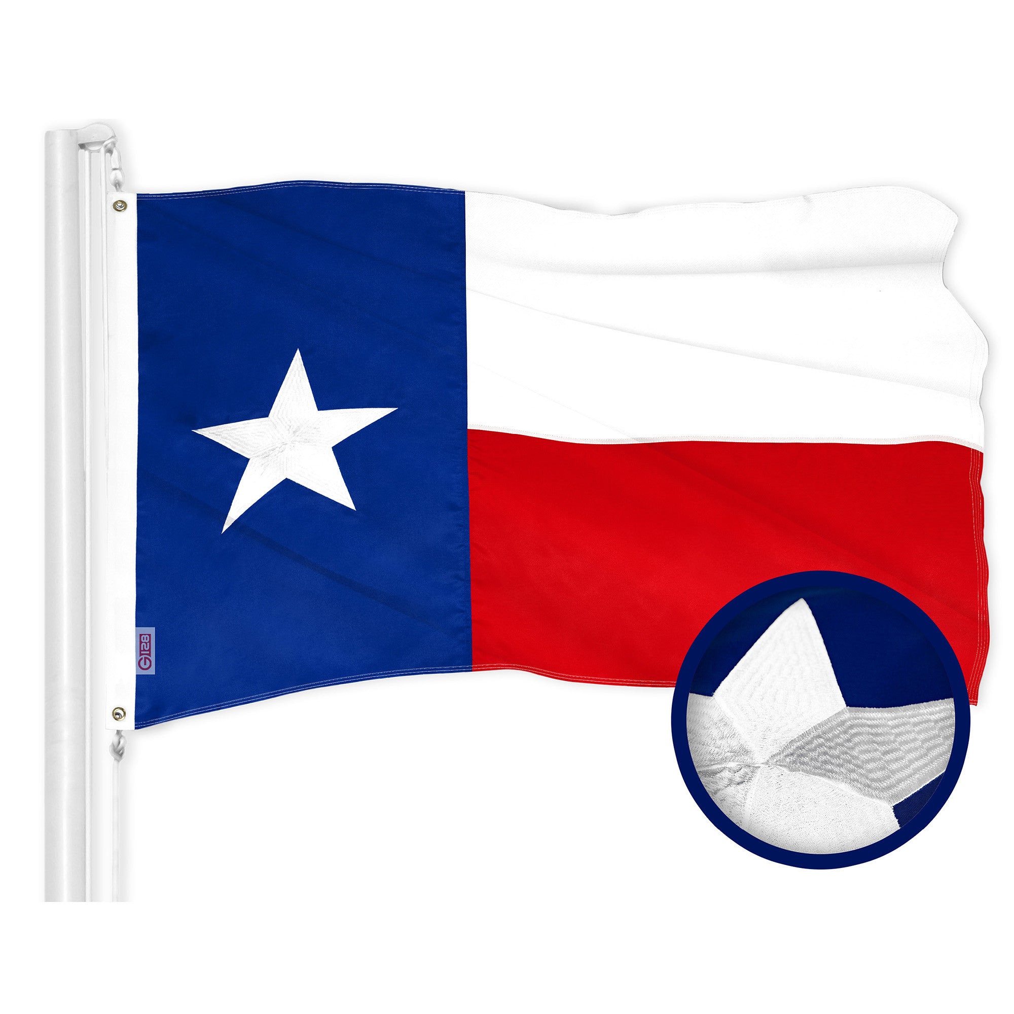 G128 Texas TX State Flag | 16x24 In | ToughWeave Series Embroidered 300D Polyester | Embroidered Design, Indoor/Outdoor, Brass Grommets